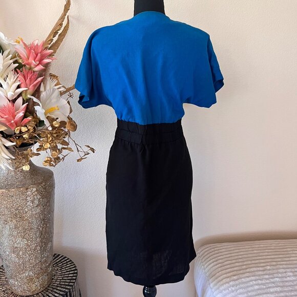Vintage Michelle Stuart 80s Blue and Black Panel Dress with Dolman Sleeves S - Picture 2 of 8